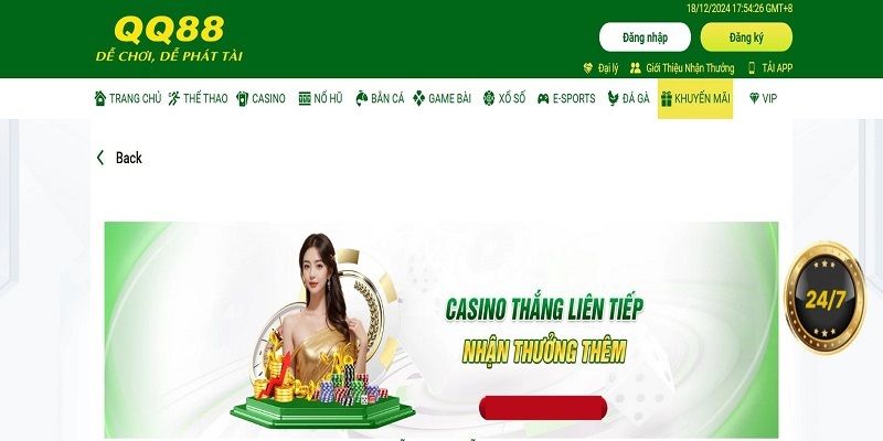 Giới thiệu khuyến mãi QQ88 thưởng thắng liên hoàn tại casino 